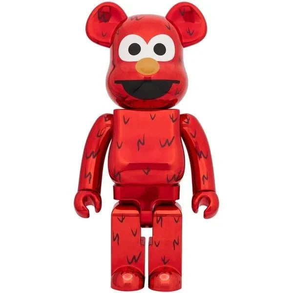 1000% Bearbrick Elmo Chrome collectible figurine with iconic red fur and chrome finish.