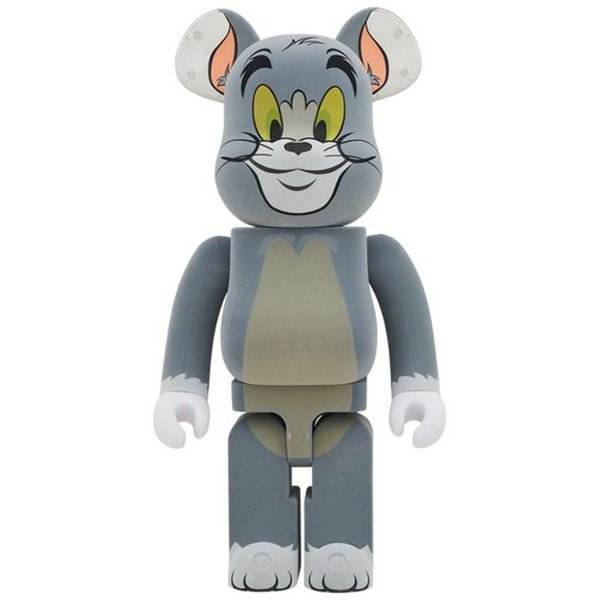 1000% Bearbrick Tom Flocky edition collectible with gray and white fur pattern.