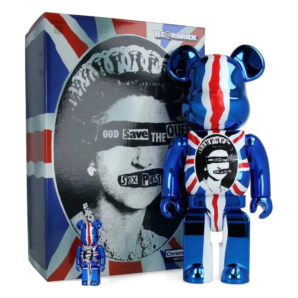 400% & 100% Bearbrick sæt - Sex Pistols - God save the Queen (Chrome E