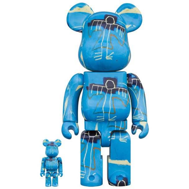 400% & 100% Bearbrick Set - Jean-Michel Basquiat v9 Blue Angel design.