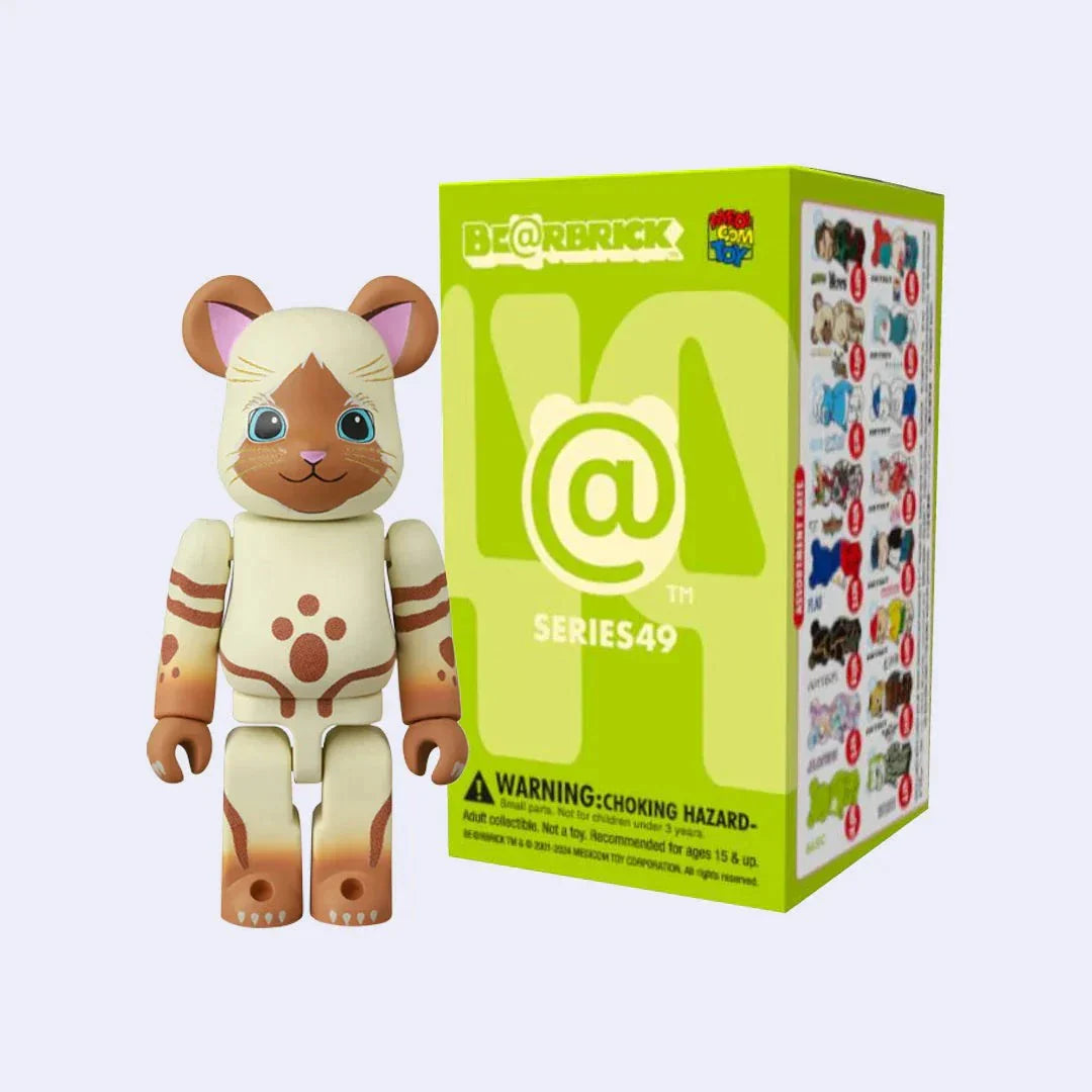 100% Bearbrick Blindbox Series 49 toy figure and packaging.