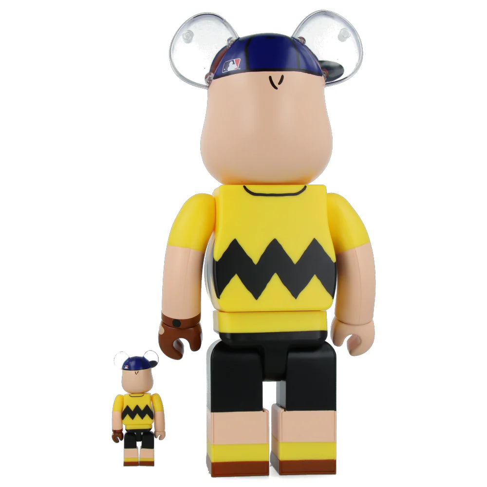 400% & 100% Bearbrick Sæt – MLB x Peanuts - Charlie Brown (New York Mets)