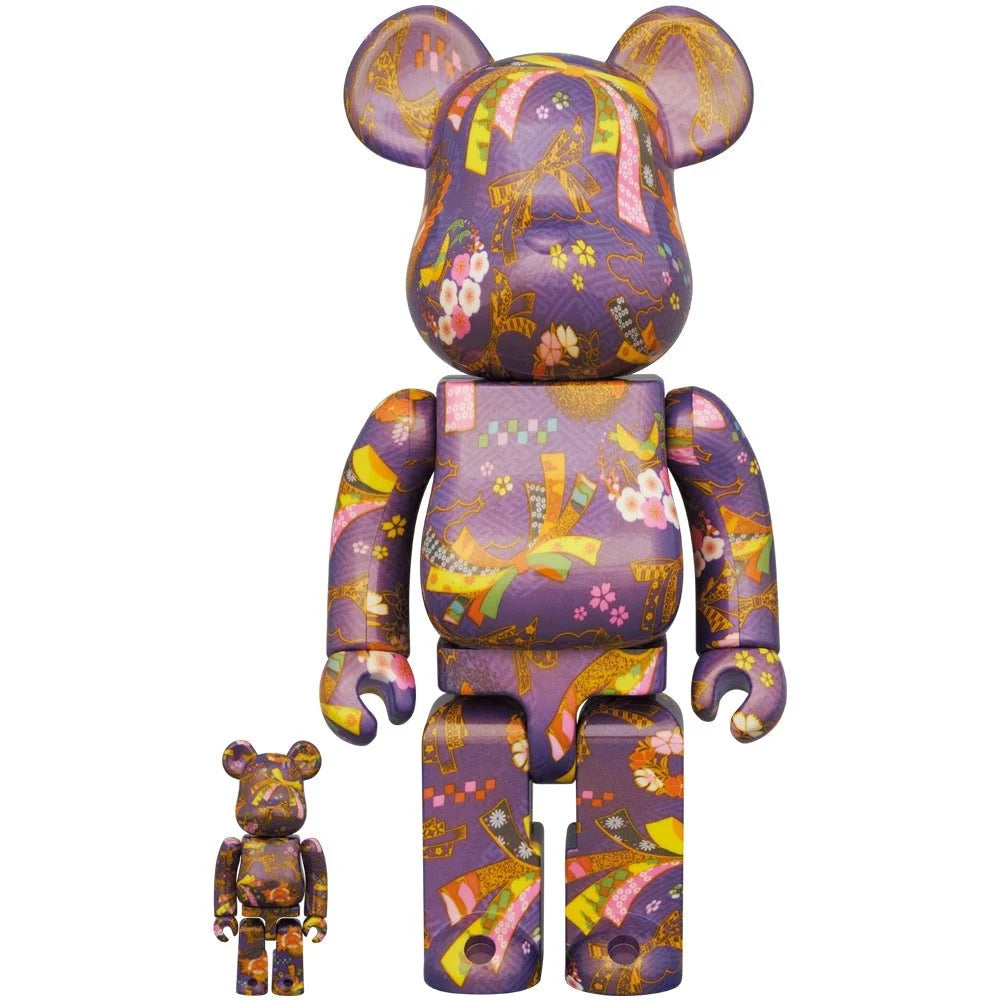 400% & 100% Bearbrick - Chiyogami II (Purple)-Medicom Toy-Bearbrick