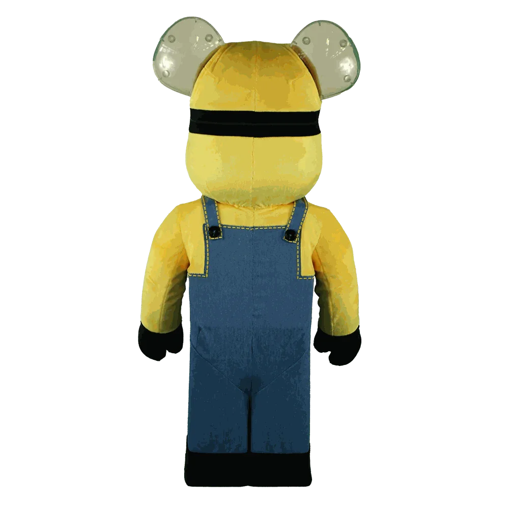 1000% Bearbrick Minions Stuart Costume Version - Oversized collectible figure in yellow overalls, playful design, 70 cm tall.