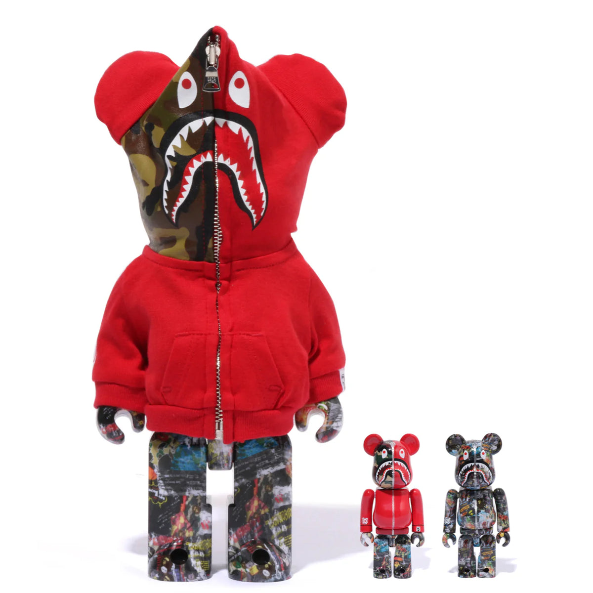 400% & 100% Bearbrick 3 pcs sæt - BAPE(R) LEGACY CAMO SHARK (Red ver.)