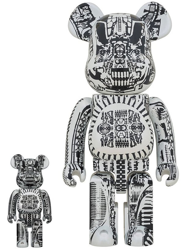 400% & 100% Bearbrick set - H.R. Giger (White Chrome)-Medicom Toy-Bearbrick