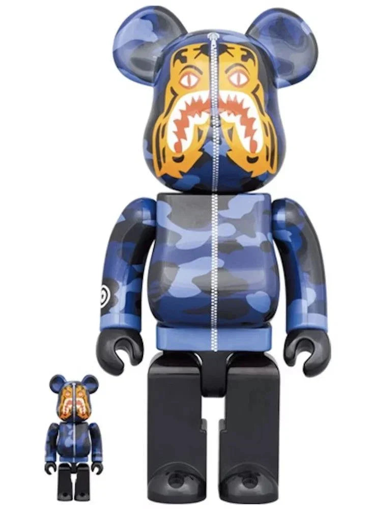 400 & 100 Bearbrick setti - Camo Tiger by BAPE (Blue ver.)