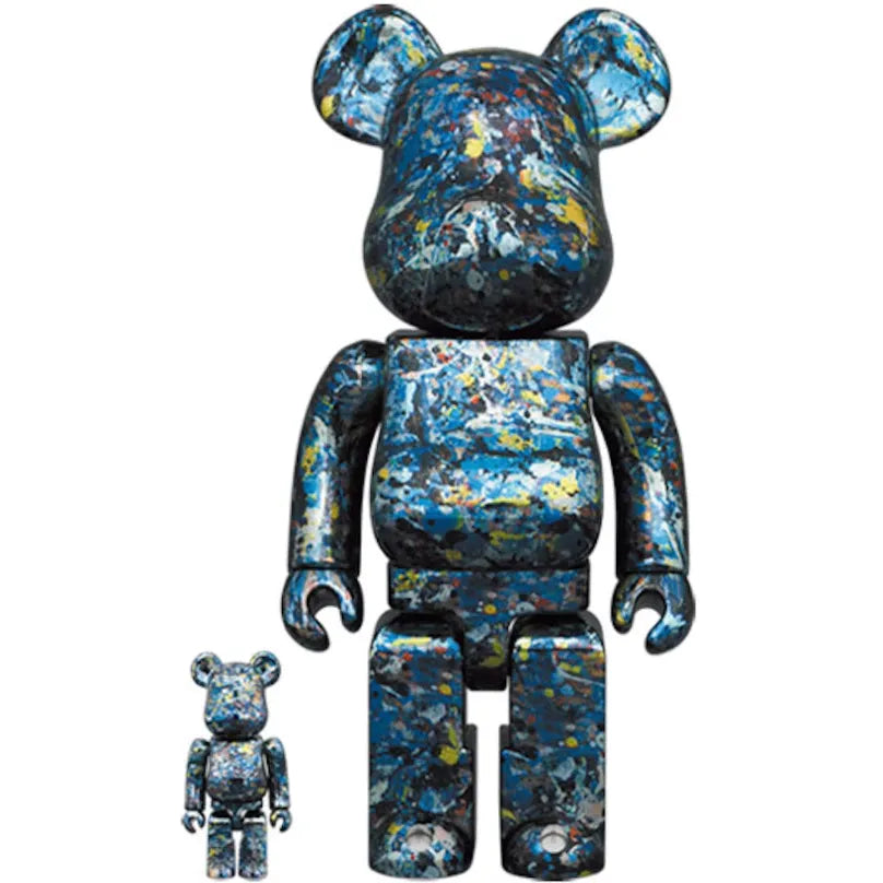 400% & 100% Bearbrick Set – Jackson Pollock Studio (Chrome Ver.)-Medicom Toy-Bearbrick