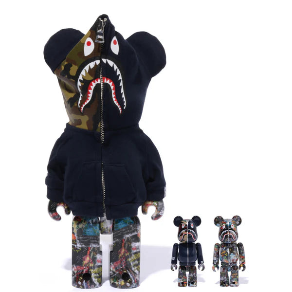 400% & 100% Bearbrick 3 pcs sæt - BAPE(R) LEGACY CAMO SHARK (Navy ver.)
