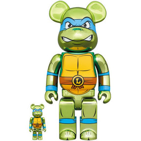 400% & 100% Bearbrick Sæt - Leonardo Chrome (Teenage Mutant Ninja Turtles)