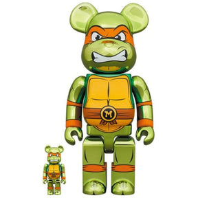 400% & 100% Bearbrick Sæt - Michelangelo Chrome (Teenage Mutant Ninja Turtles)