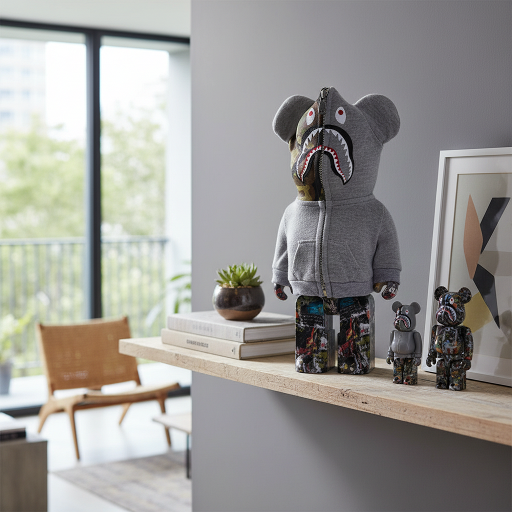 400% & 100% Bearbrick 3 pcs sæt - BAPE(R) LEGACY CAMO SHARK (Grey ver.)-Medicom Toy-Bearbrick