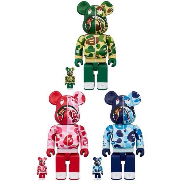 400% & 100% Bearbrick sæt - BAPE - Baby milo Shark Camo sæt (3 stk)