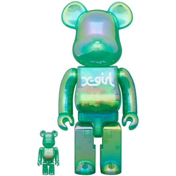 400% & 100% Bearbrick Set - X-girl (Clear Green)-Medicom Toy-Bearbrick