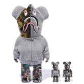 400% & 100% Bearbrick 3 pcs sæt - BAPE(R) LEGACY CAMO SHARK (Grey ver.)