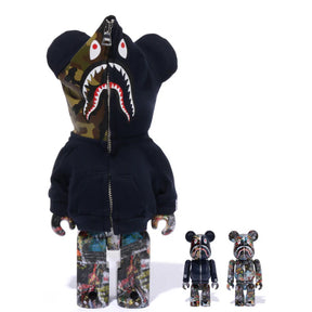 400% & 100% Bearbrick 3 pcs sæt - BAPE(R) LEGACY CAMO SHARK (Navy ver.)